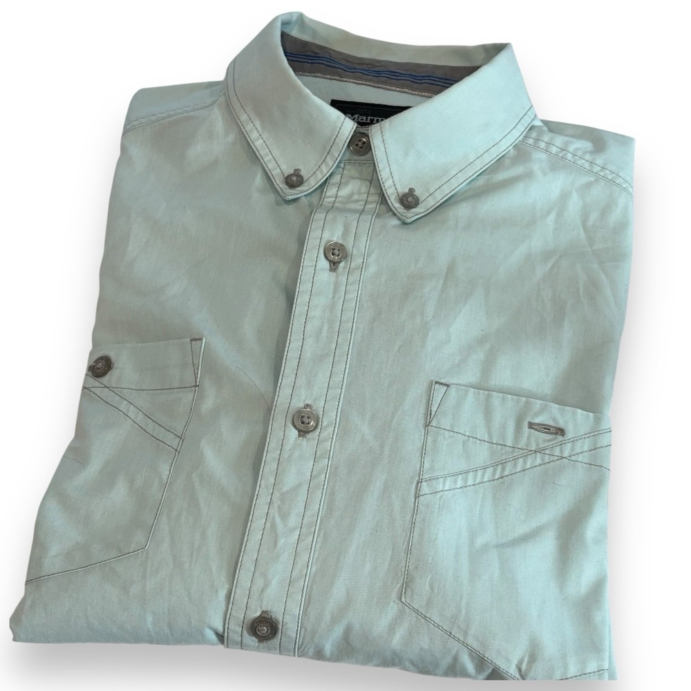 Marmot Mountain Works Button-Up Shirt Mens M Light Blue Long Sleeve Lightweight